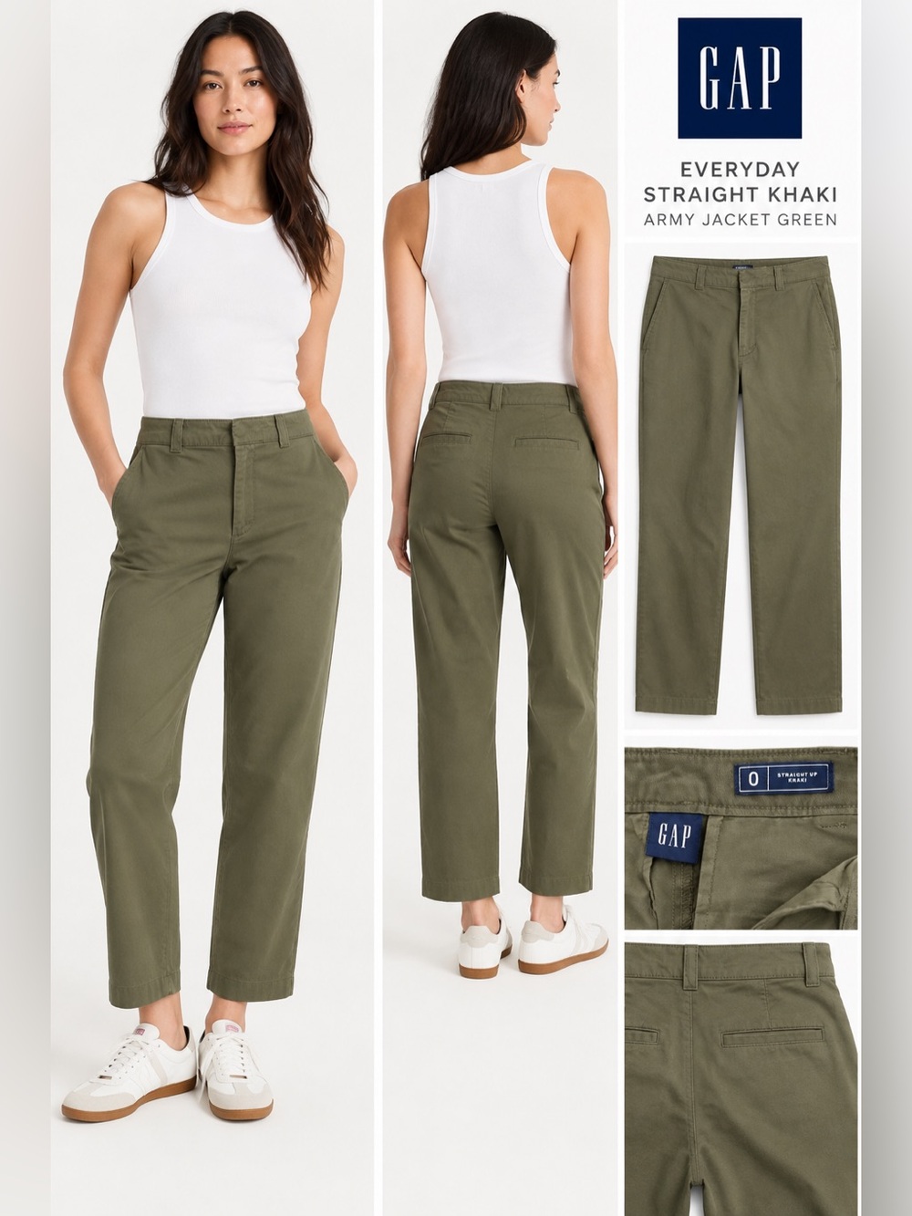 Gap Everyday Straight Khaki Pants Women’s 0 Army Jacket Green Olive Chino 2022